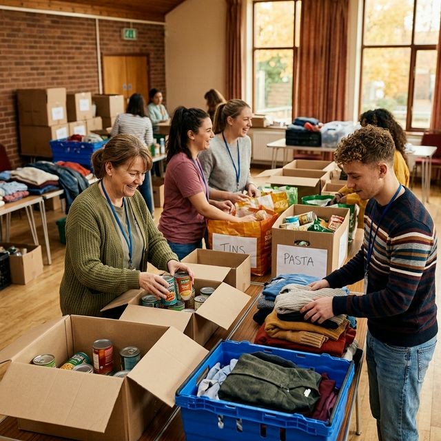 Volunteers preparing food parcels