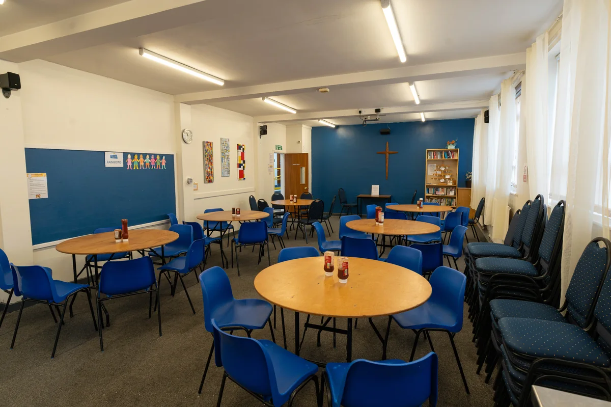 The Hope Centre community dining hall set for guests and hot meal sessions